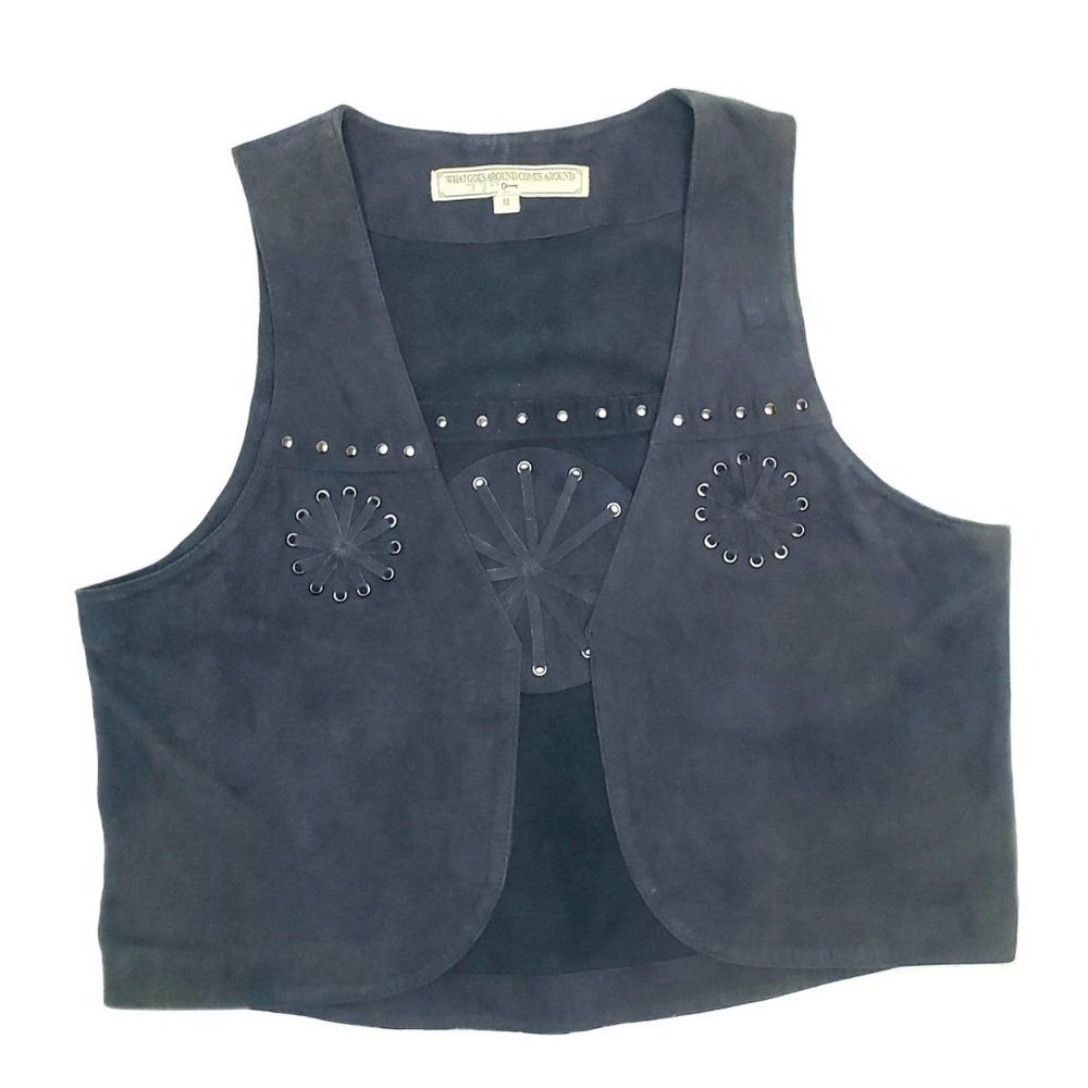 What Goes Around Comes Around Blue Suede Genuine Leather Vest Size Medium WGACA
